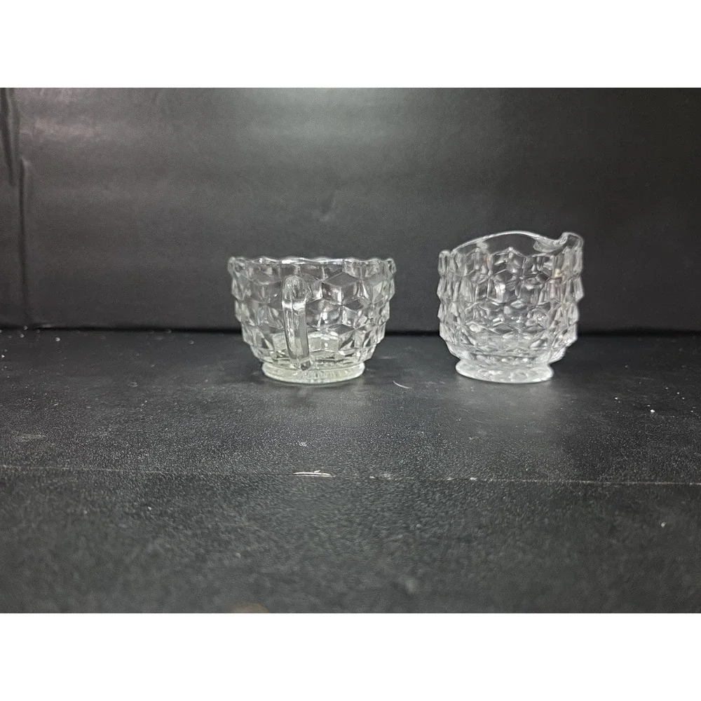 Fostoria American Cubist Creamer‎ and Sugar Set, Clear Glass Vintage Glassware